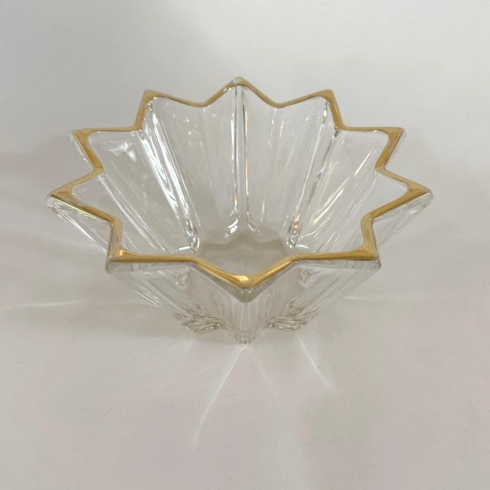 Vintage Star Starburst Glass Bowl Copper Rim Pressed Glass Candy‎ Trinket Dish